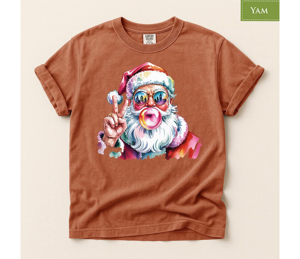 Comfort Colors® Christmas Shirt, Retro Santa Tee, Bubble Gum Santa, Colorful Holiday Graphic, Xmas Gift
