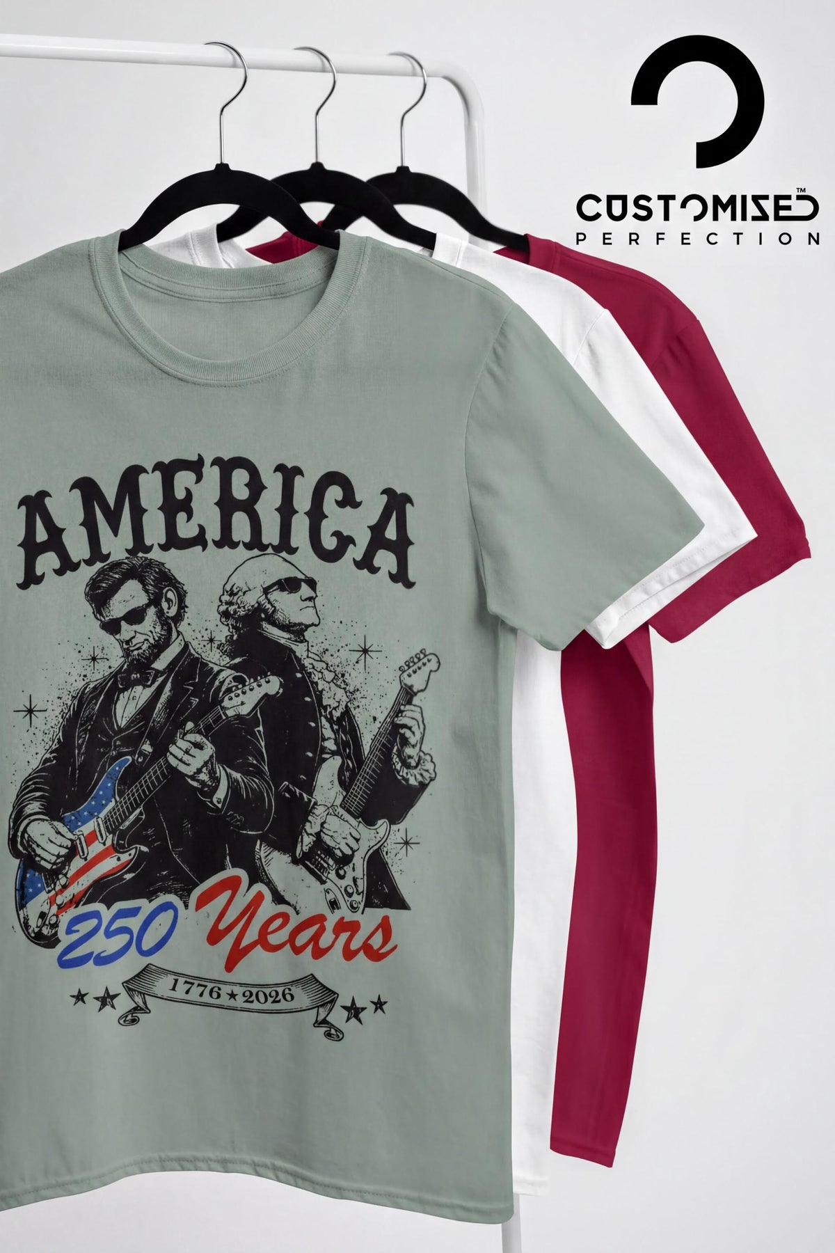 Comfort Colors® George Washington Abraham Lincoln Playing Guitar Shirt, 4th of July 250th Anniversary Tee, America 250 Celebration Tshirt
