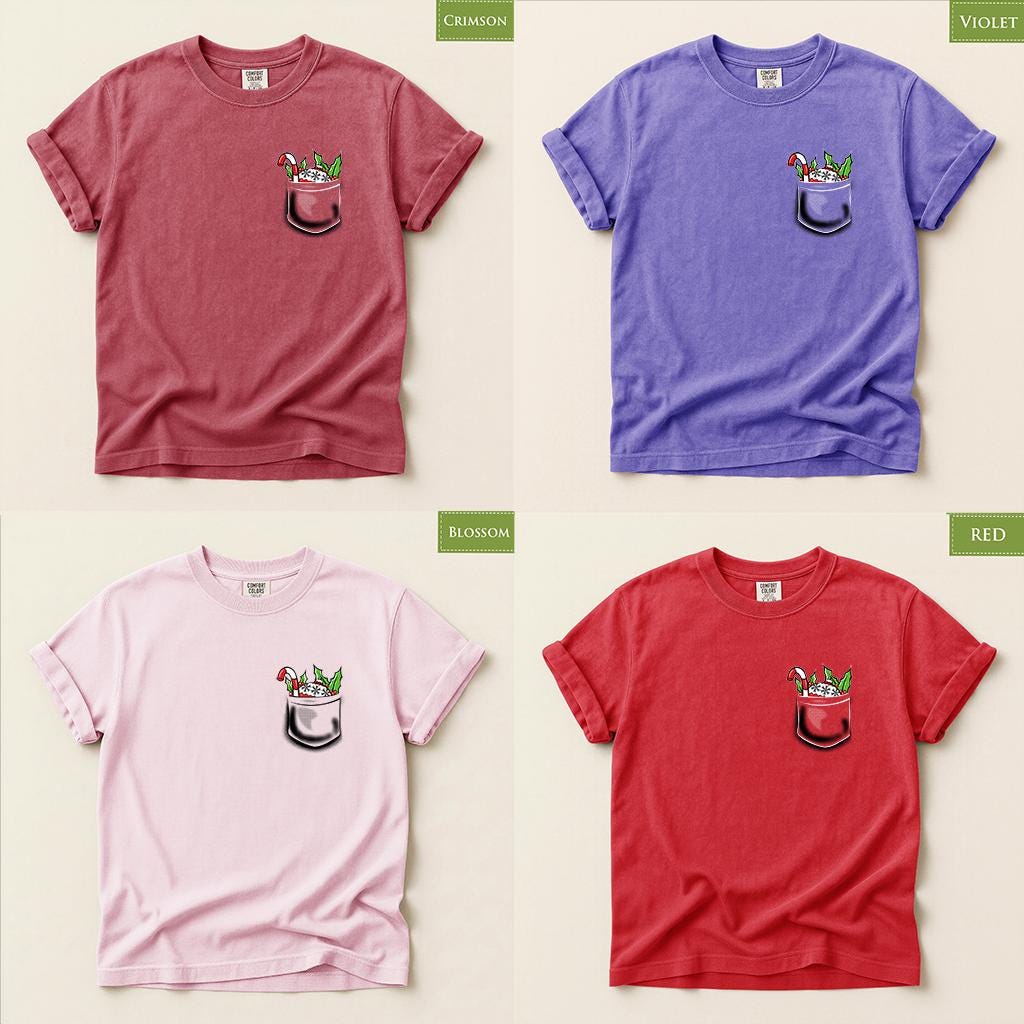 Comfort Colors® Christmas Pocket Shirt, Candy Cane Holiday Tee, Cute Festive Graphic, Christmas Gift