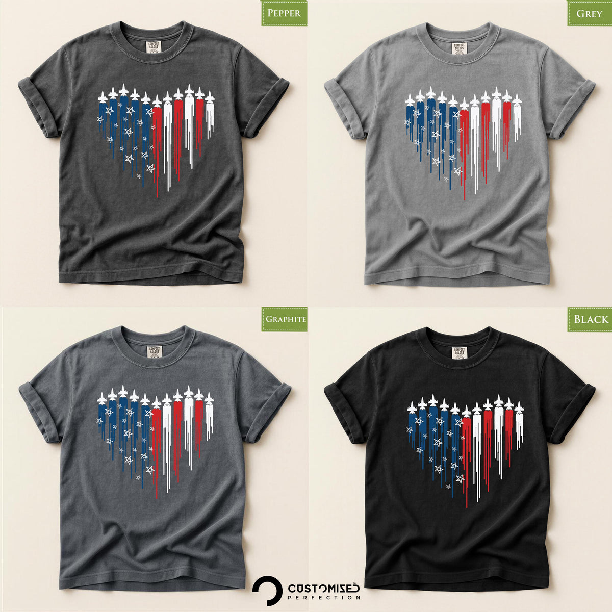 Comfort Colors® Patriotic Fighter Jet Shirt, Air Force Flyover Graphic Tee, 4th of July Celebration Top