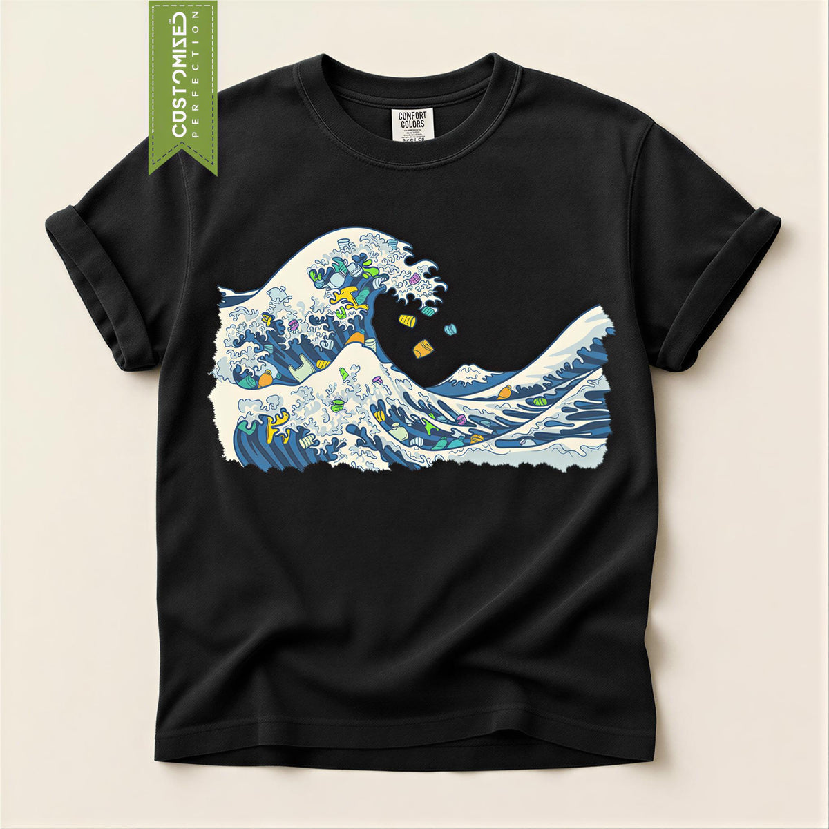 Hand Drawn Marine Life Shirt, The Great Wave Of Plastic Tee, Environmental Protest