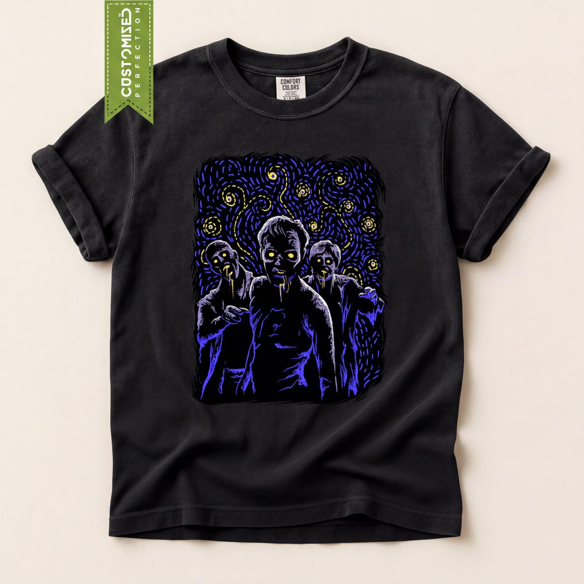 Comfort Colors® Starry Night Halloween Zombie Shirt, Van Gogh Inspired Tee, Trick Or Treat Costume Ideas Top