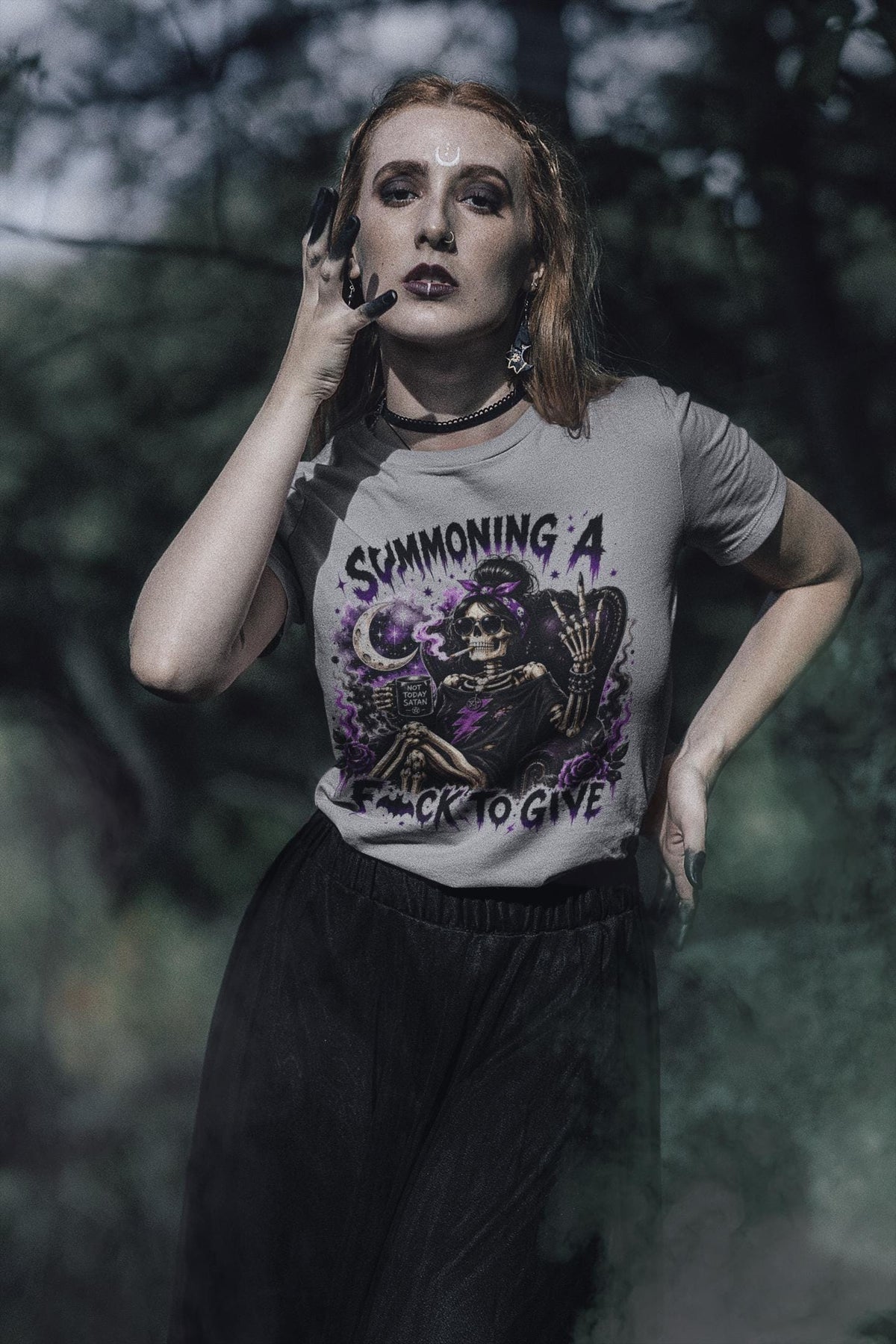 Summoning A F*ck To Give Shirt, Comfort Colors® Skeleton Tee, Goth Witchy Sarcastic T-Shirt, Not Today Satan, Sassy Halloween Skeleton Gift