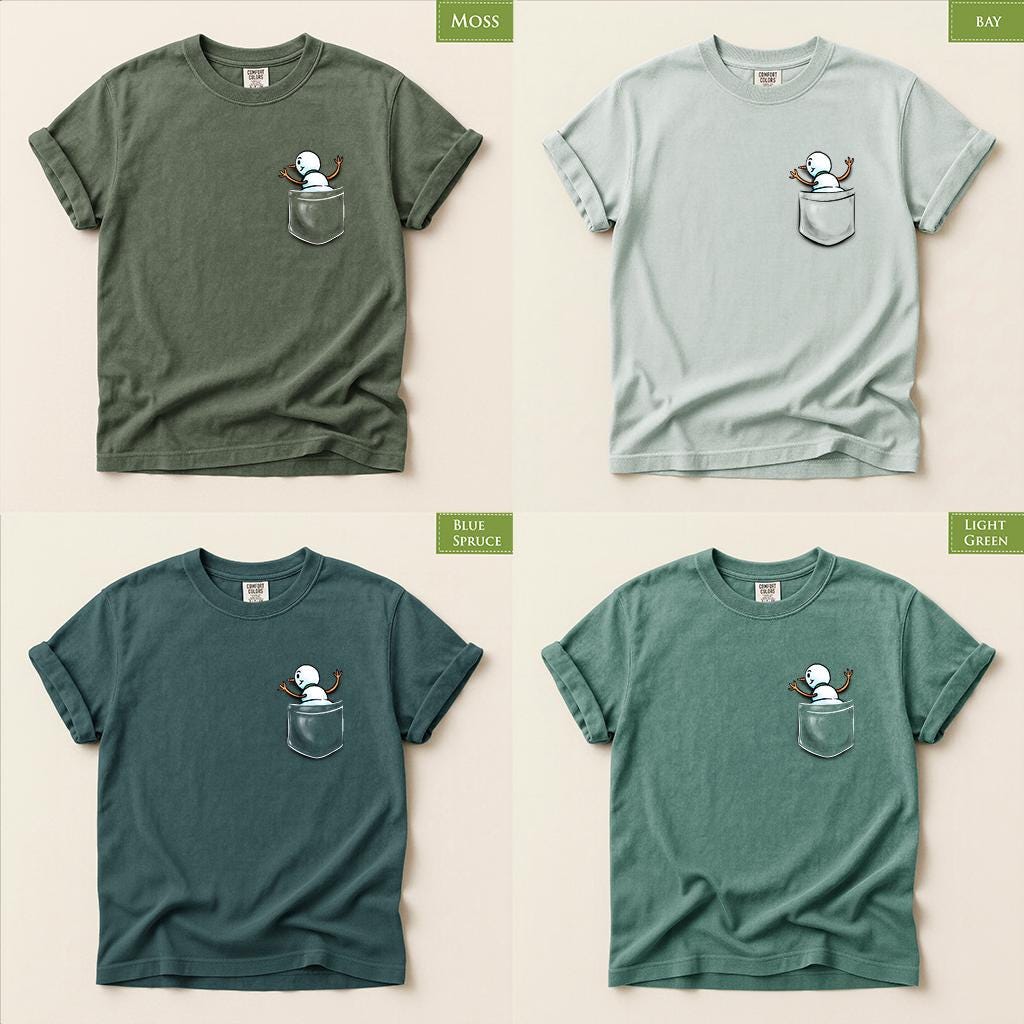 Comfort Colors® Snowman Pocket Christmas Shirt, Cute Holiday Tee, Funny Snowman Graphic, Christmas Gift