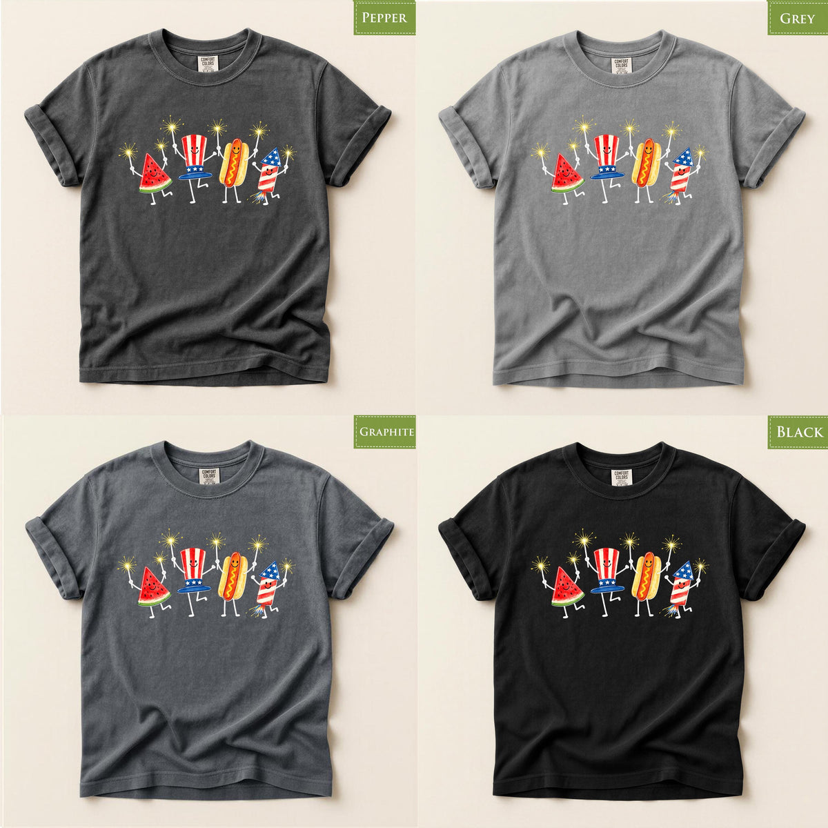 Comfort Colors® July 4th 250th Fireworks Shirt, Patriotic Cute Doodle Fourth of July TShirt, Funny Summer Tee