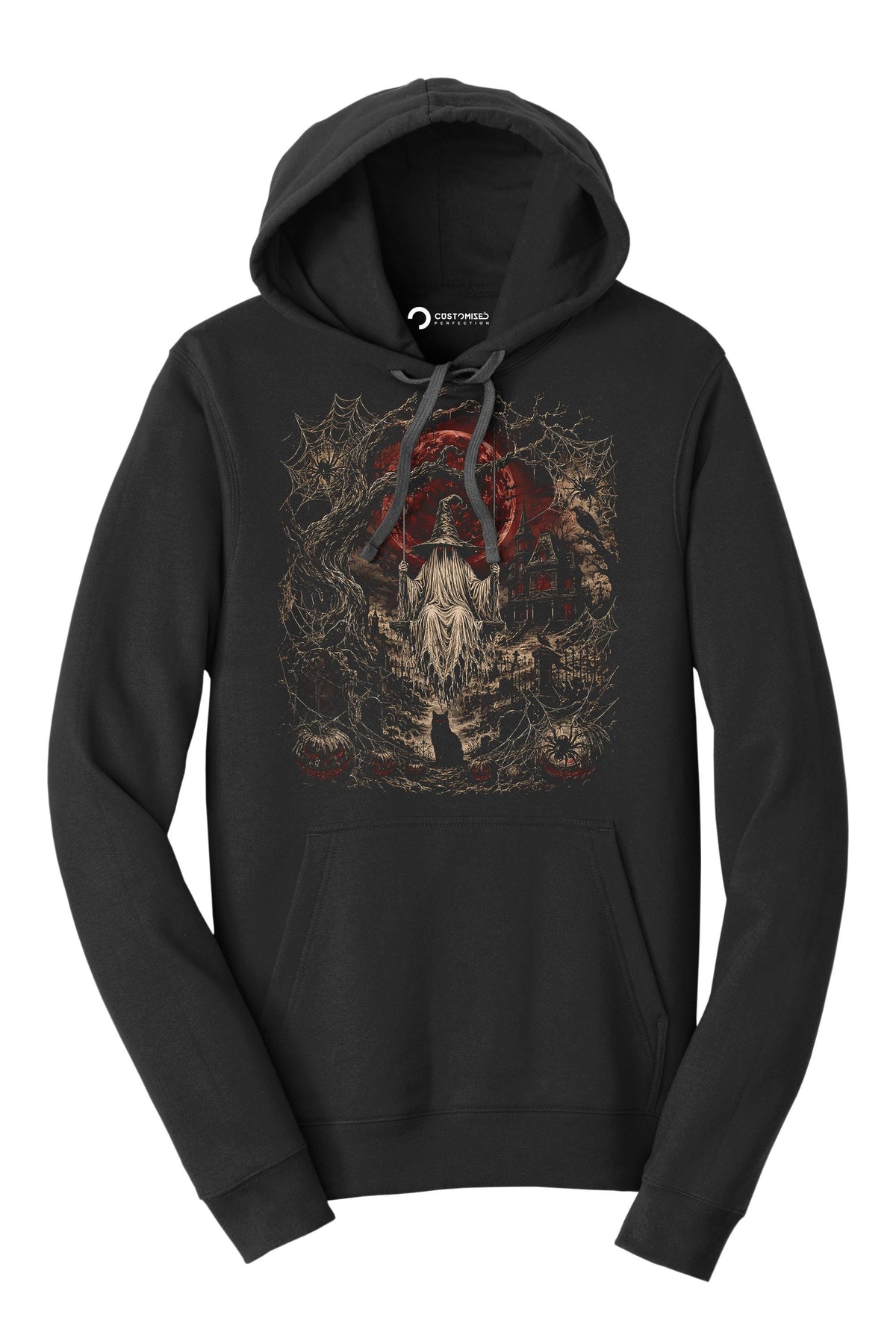 Witch Swing Haunted House Shirt, Blood Moon Graveyard T-Shirt, Gothic Halloween Spiders Hoodie, Black Cat Cemetery Sweatshirt