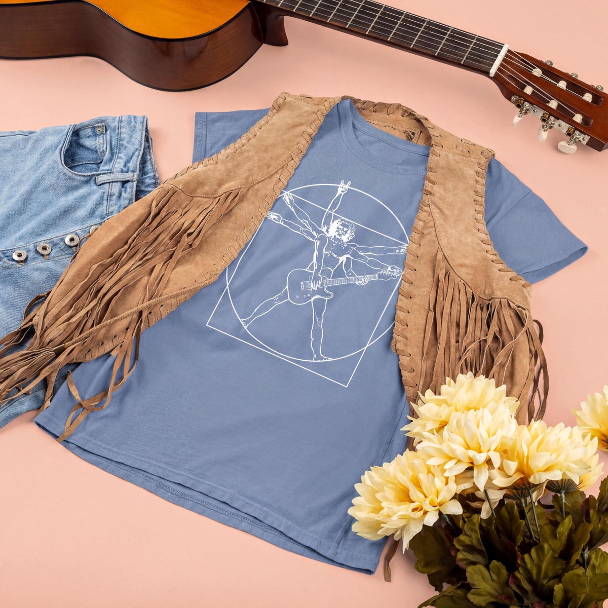 Comfort Colors® Vitruvian Guitarist Shirt, Guitar Player Da Vinci Style Tee