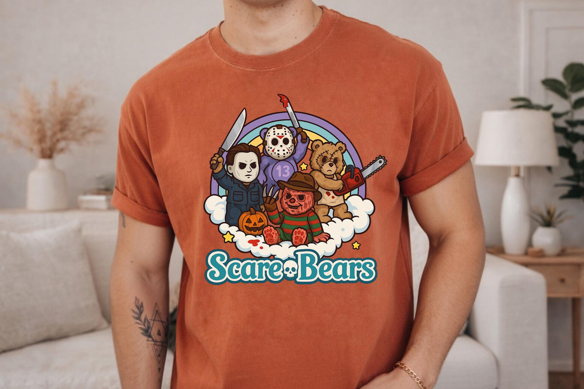 Comfort Colors® Halloween Cute Retro Slasher Bear Shirt, Scare Bears Horror Graphic Tee, Fall Autum Top