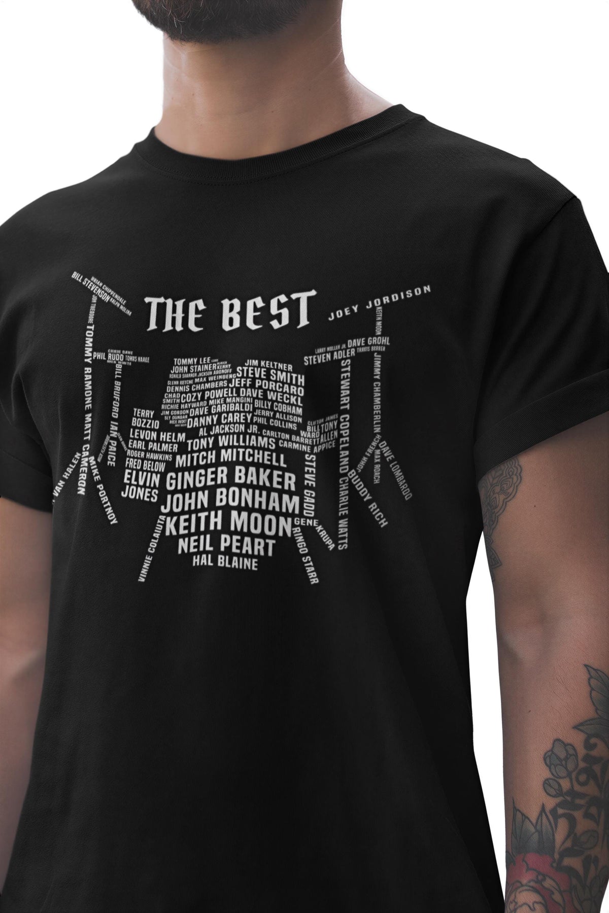 Drummer T-Shirt, Percussion Gift, Comfort Colors® Iconic Drum Set Design with Legendary Names