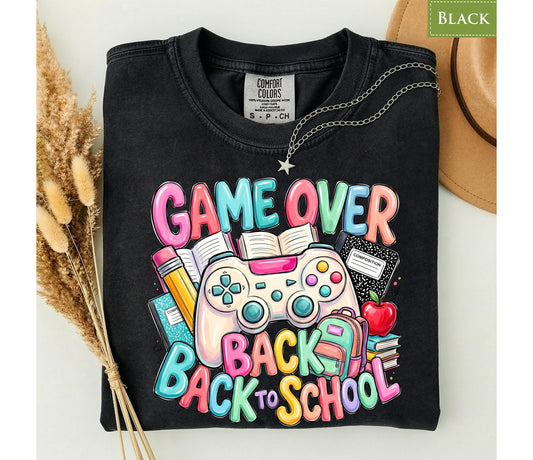 Comfort Colors® Game Over Back to School Gamer Shirt, Student Teacher First Day Graphic Gift