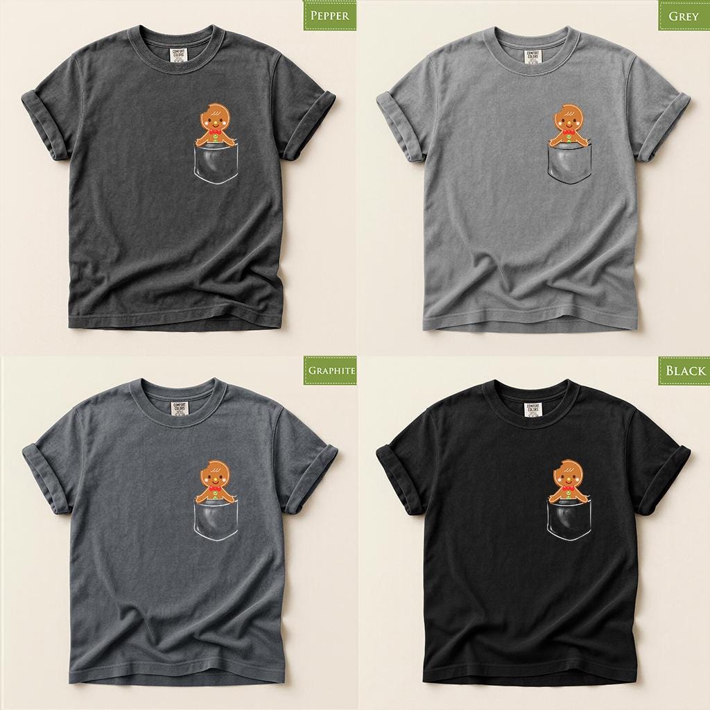 Comfort Colors® Gingerbread Pocket Christmas Shirt, Cute Holiday Tee, Gingerbread Man Graphic, Festive Winter Gift