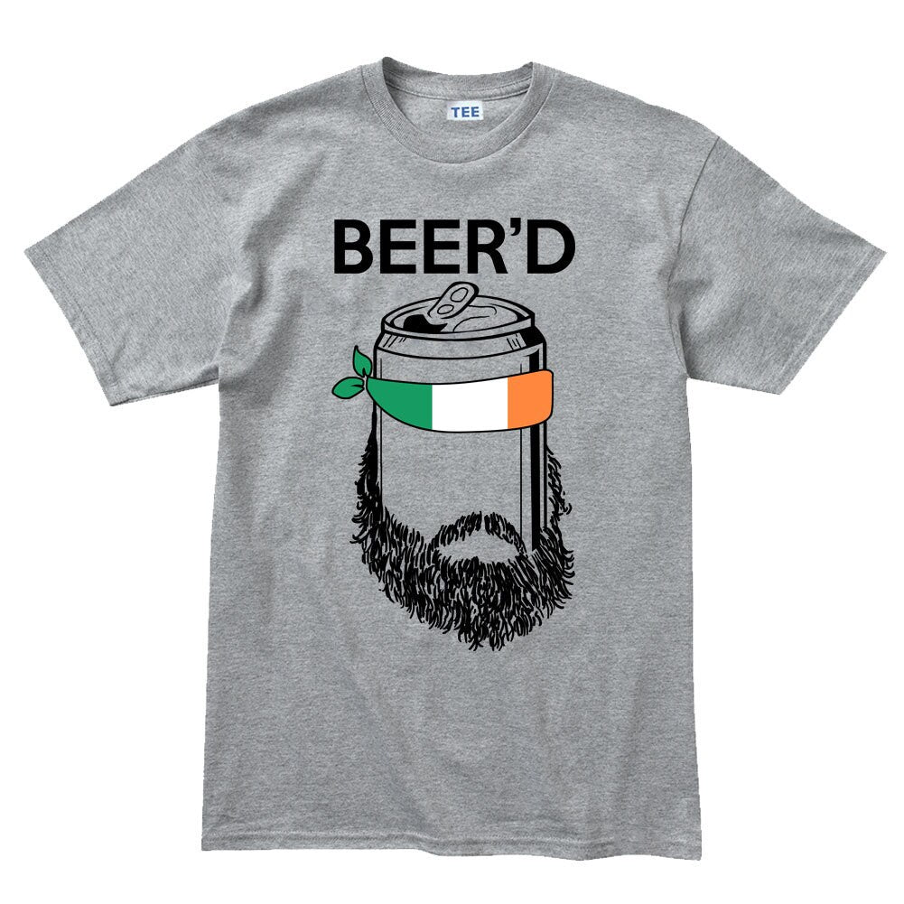 Mens Beer'D Beard Irish Beer St Patrick's Paddy's Day Ireland Shamrock T shirt Tee Top T-shirt
