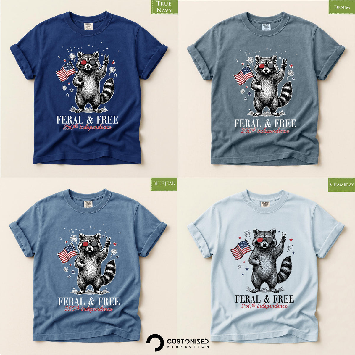 Funny 4th of July Shirt, Comfort Colors® Feral and Free Tee, Patriotic Raccoon