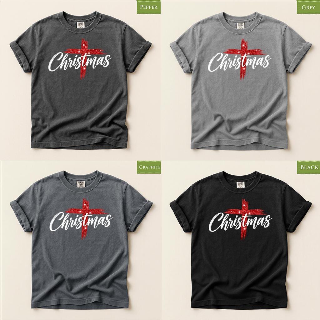 Comfort Colors® Christian Christmas Shirt, Christmas Cross Tee, Religious Holiday Shirt, Faith XMas Gift