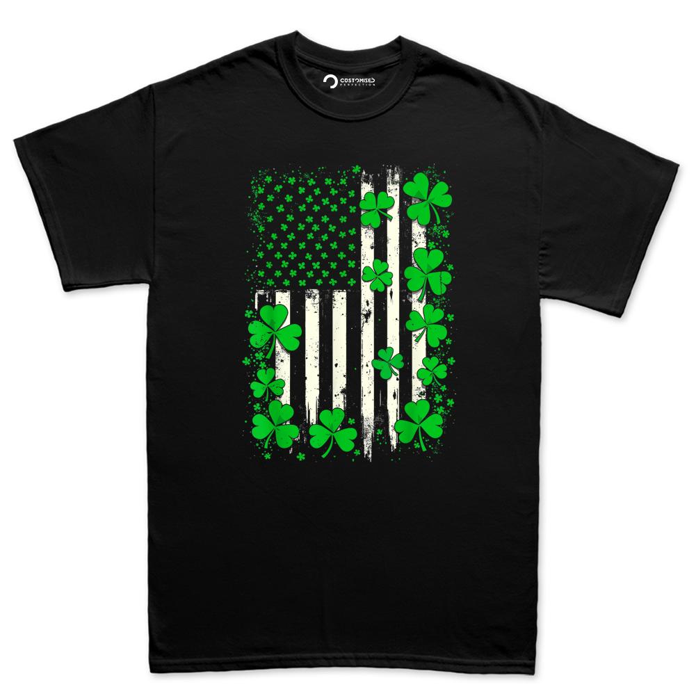 St. Patricks Day Shirt, Irish American Flag Shamrocks Tee, Leprochon Ireland Top