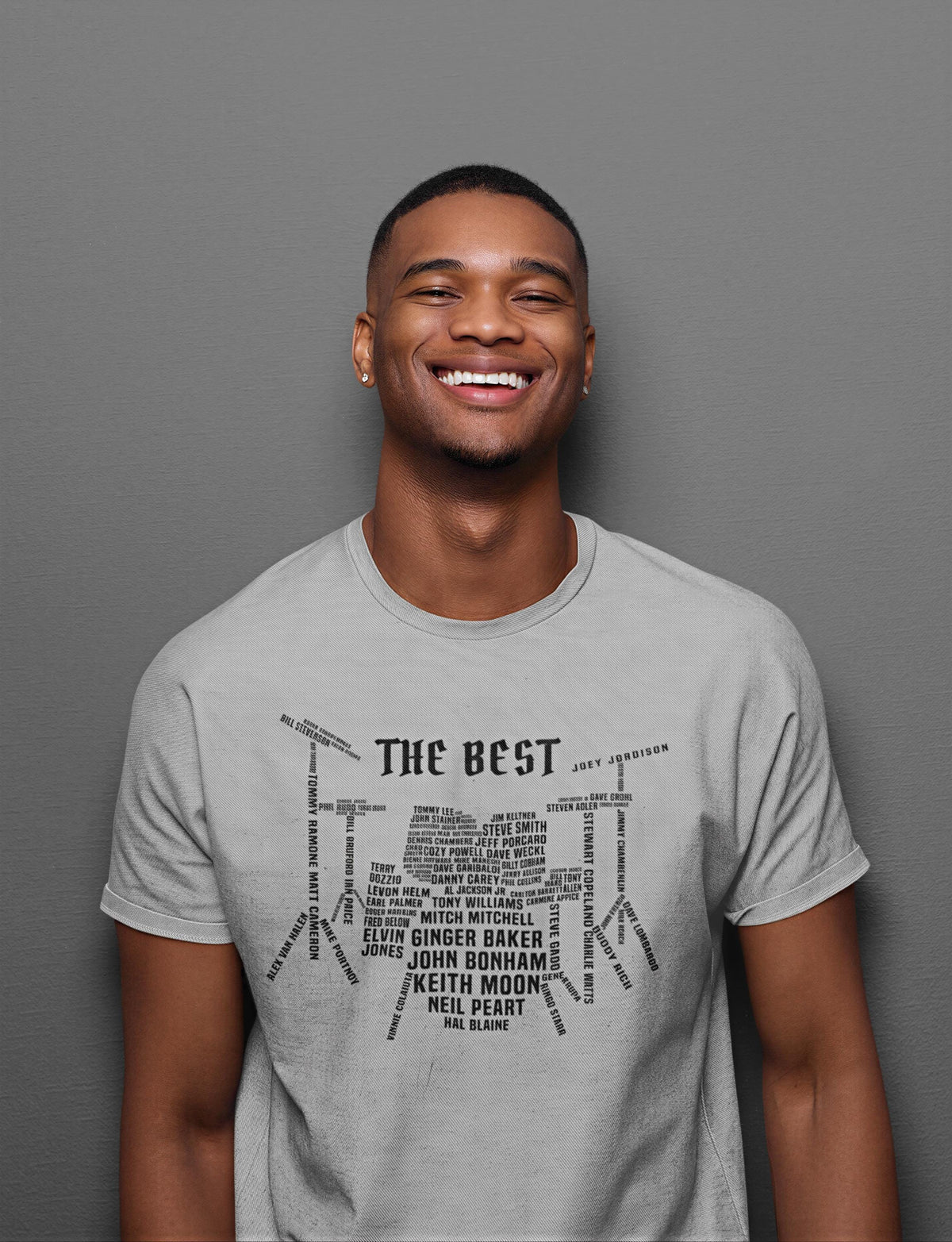 Drummer T-Shirt, Percussion Gift, Comfort Colors® Iconic Drum Set Design with Legendary Names