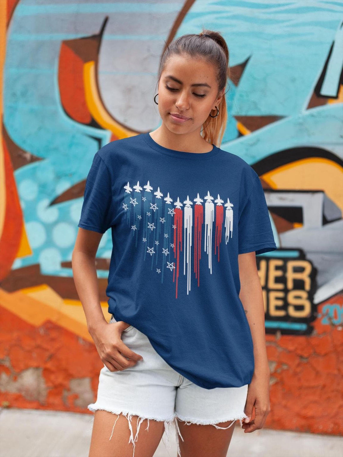 Comfort Colors® Patriotic Fighter Jet Shirt, Air Force Flyover Graphic Tee, 4th of July Celebration Top