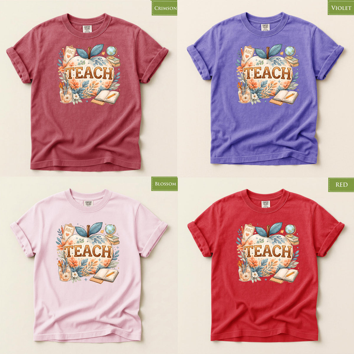 Comfort Colors® Boho Teach Apple Teacher Shirt, Floral Classroom Educator Back to School Graphic Tee