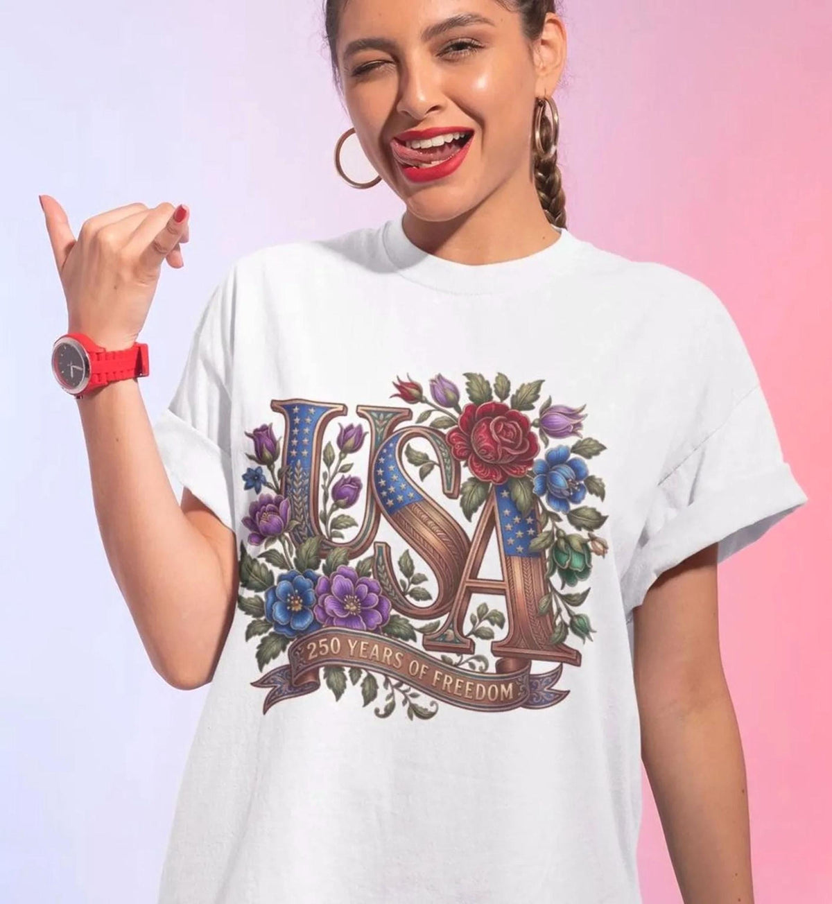 July 4th USA Floral Shirt, Comfort Colors® Patriotic Womens Tee