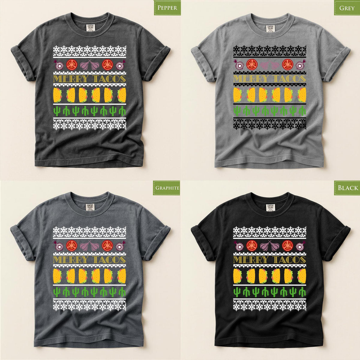 Comfort Colors® Merry Tacos Christmas Shirt, Funny Taco Holiday Tee, Mexican Christmas Gift, Festive Taco Graphic