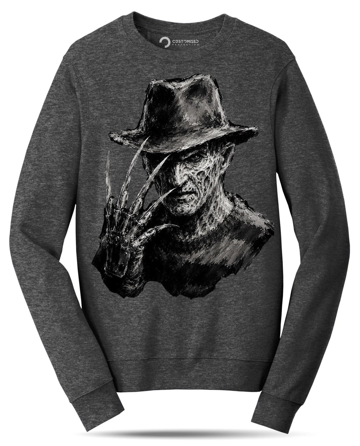 Bladed Glove Villain Shirt, Nightmare Stalker Portrait T-Shirt, Chalk Art Horror Hoodie, Fedora Horror Sweatshirt, Halloween Tee Gift