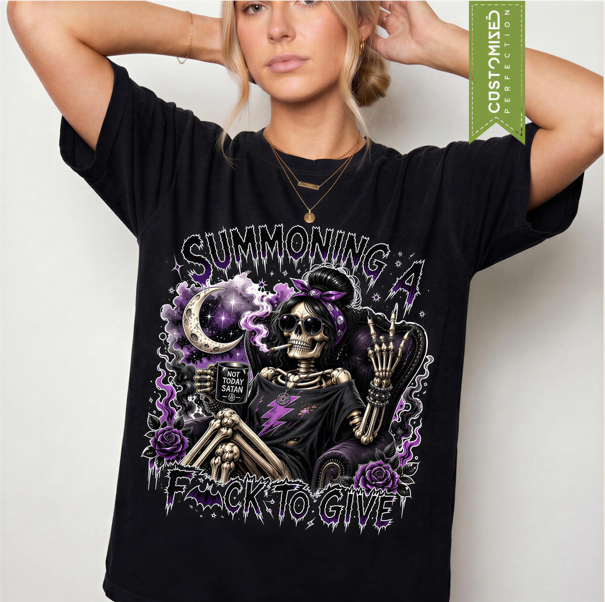Summoning A F*ck To Give Shirt, Comfort Colors® Skeleton Tee, Goth Witchy Sarcastic T-Shirt, Not Today Satan, Sassy Halloween Skeleton Gift