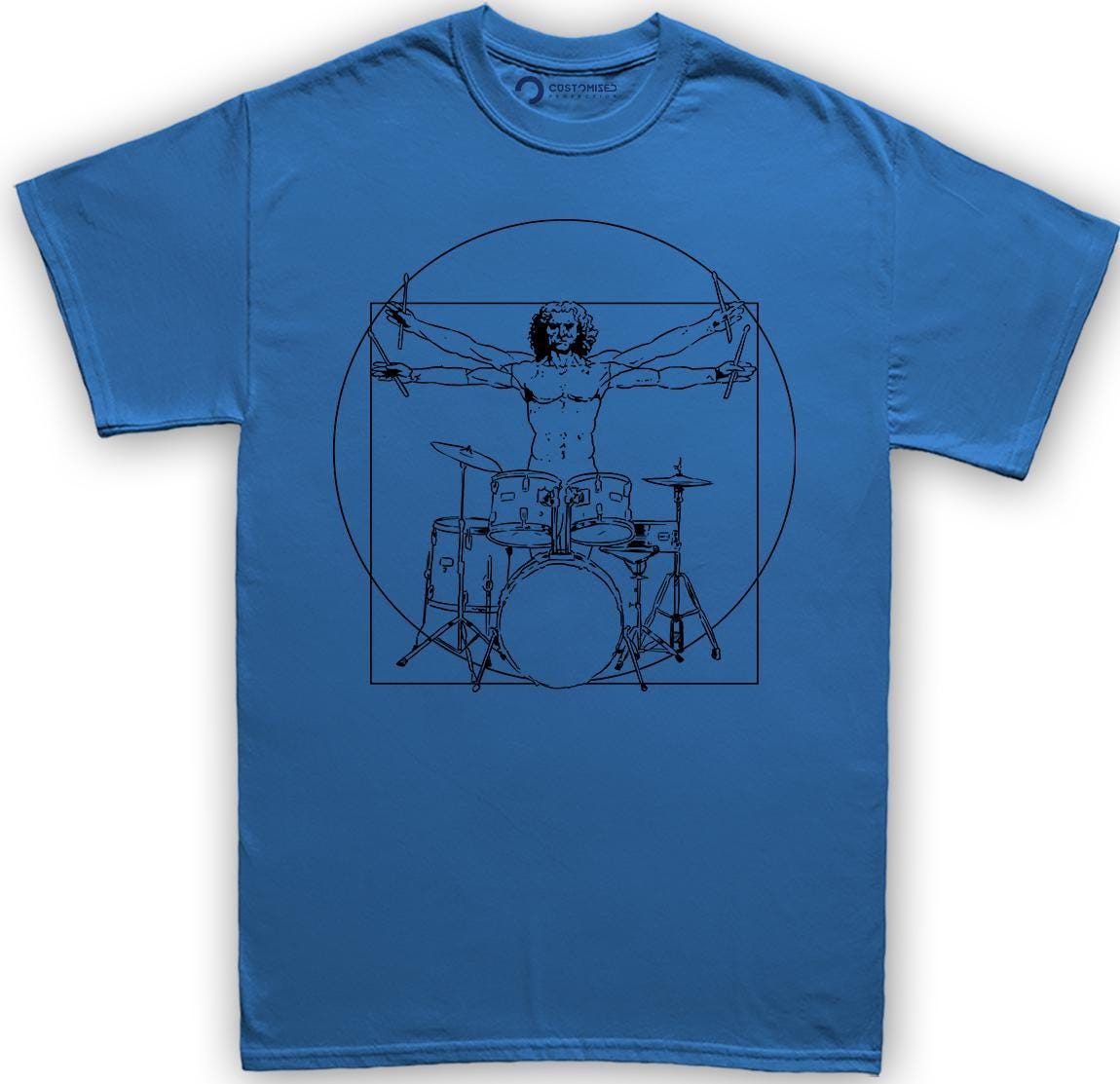 Mens Vitruvian Drummer Da Vinci Drums Spoof T shirt Tee Top T-shirt