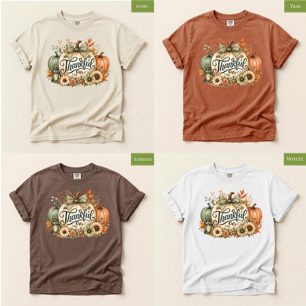 Comfort Colors® Thankful Pumpkin Shirt, Thanksgiving Fall Tee, Rustic Floral Harvest Graphic