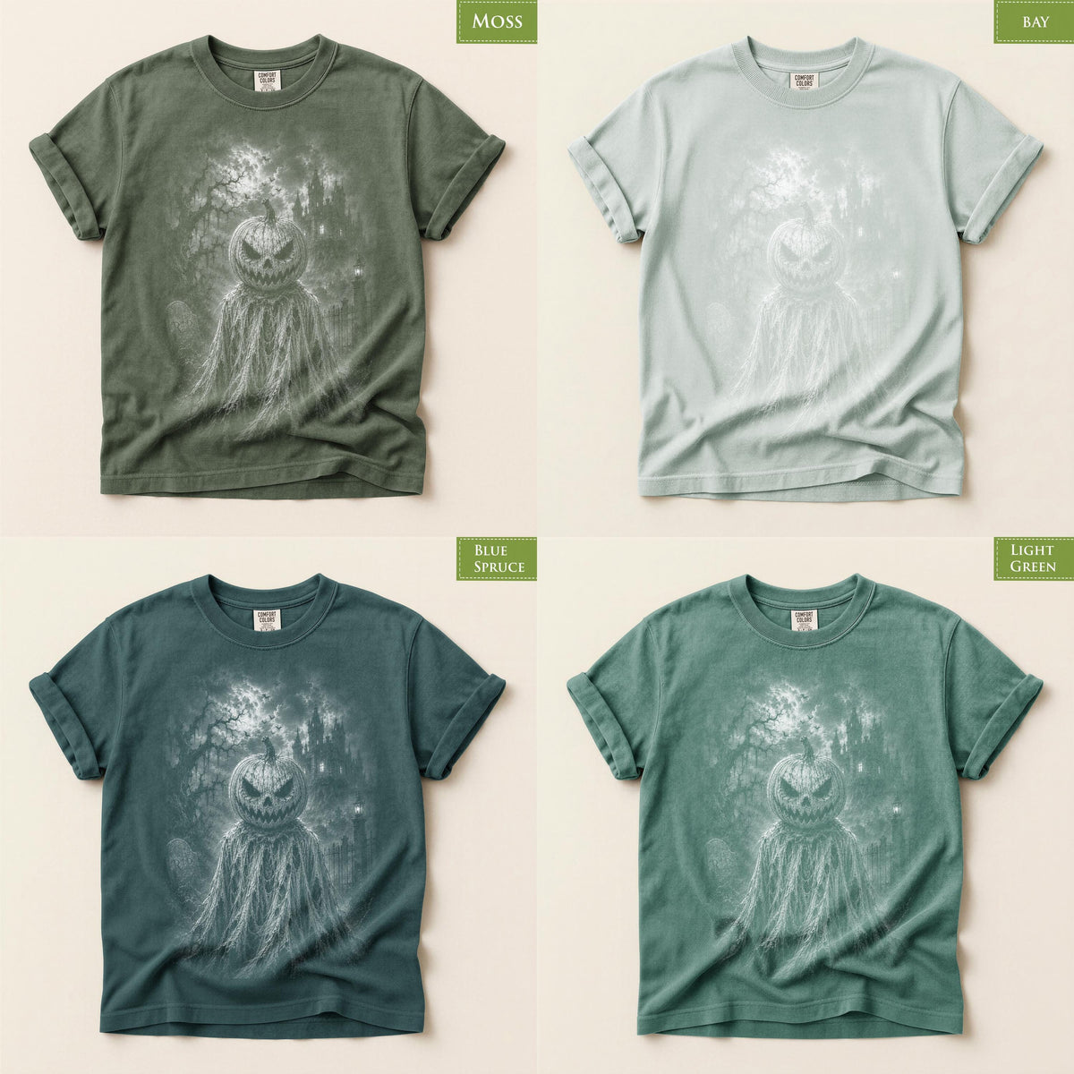 Comfort Colors® Pumpkin Scarecrow Graphic Tee, Haunted Halloween Shirt, Spooky Gothic Apparel Gift