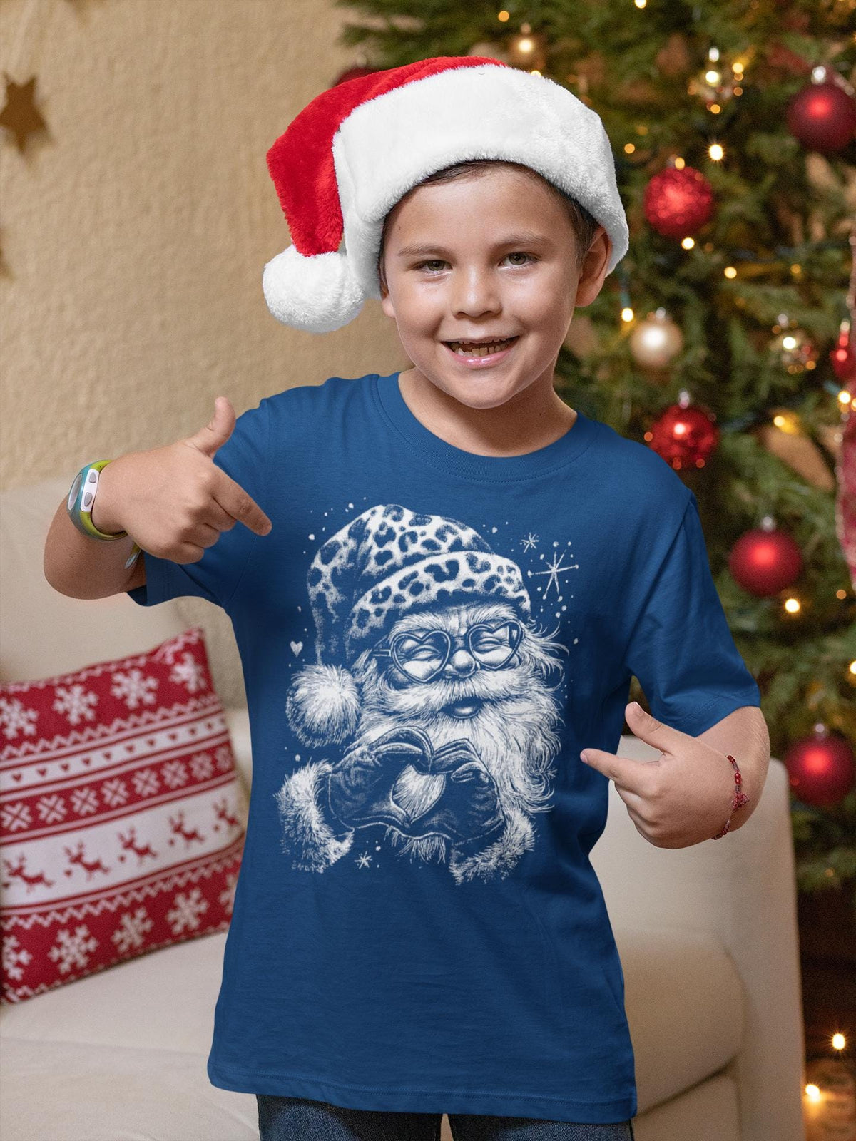 Comfort Colors® Leopard Santa Christmas Shirt, Funny Holiday Tee, Heart Glasses Santa, Cute Christmas Gift