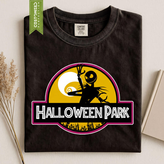 Jurassic Halloween Park Shirt, Nightmare Jack Pumpkin Tee, Comfort Colors® Skellington Design, Fall Autumn Top