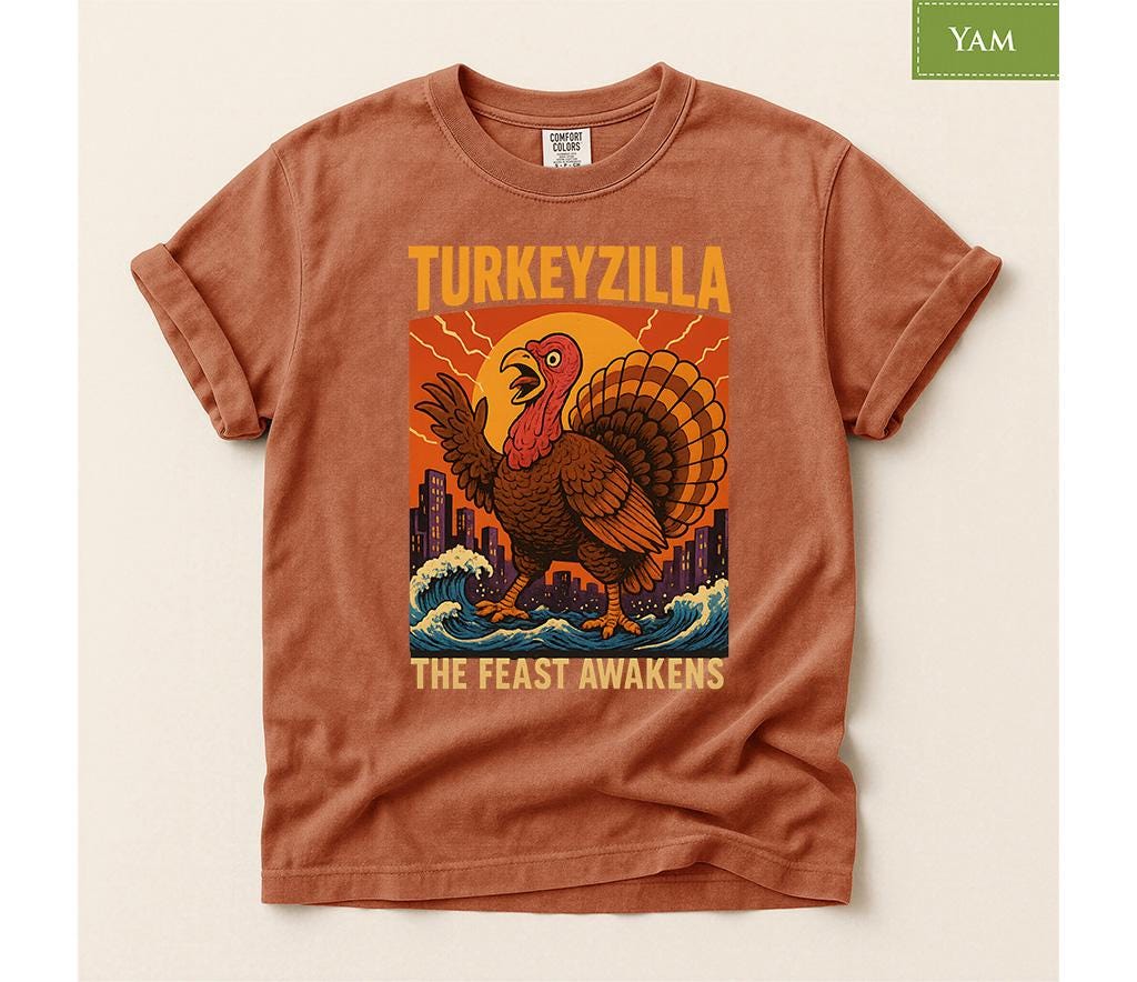 Comfort Colors® Turkeyzilla Thanksgiving Shirt, Funny Turkey Graphic Tee, Retro Fall Gift
