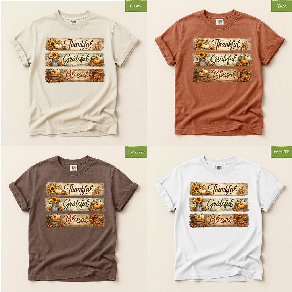 Comfort Colors® Grateful Blessed Shirt, Thanksgiving Fall Tee, Rustic Pumpkin Harvest Graphic
