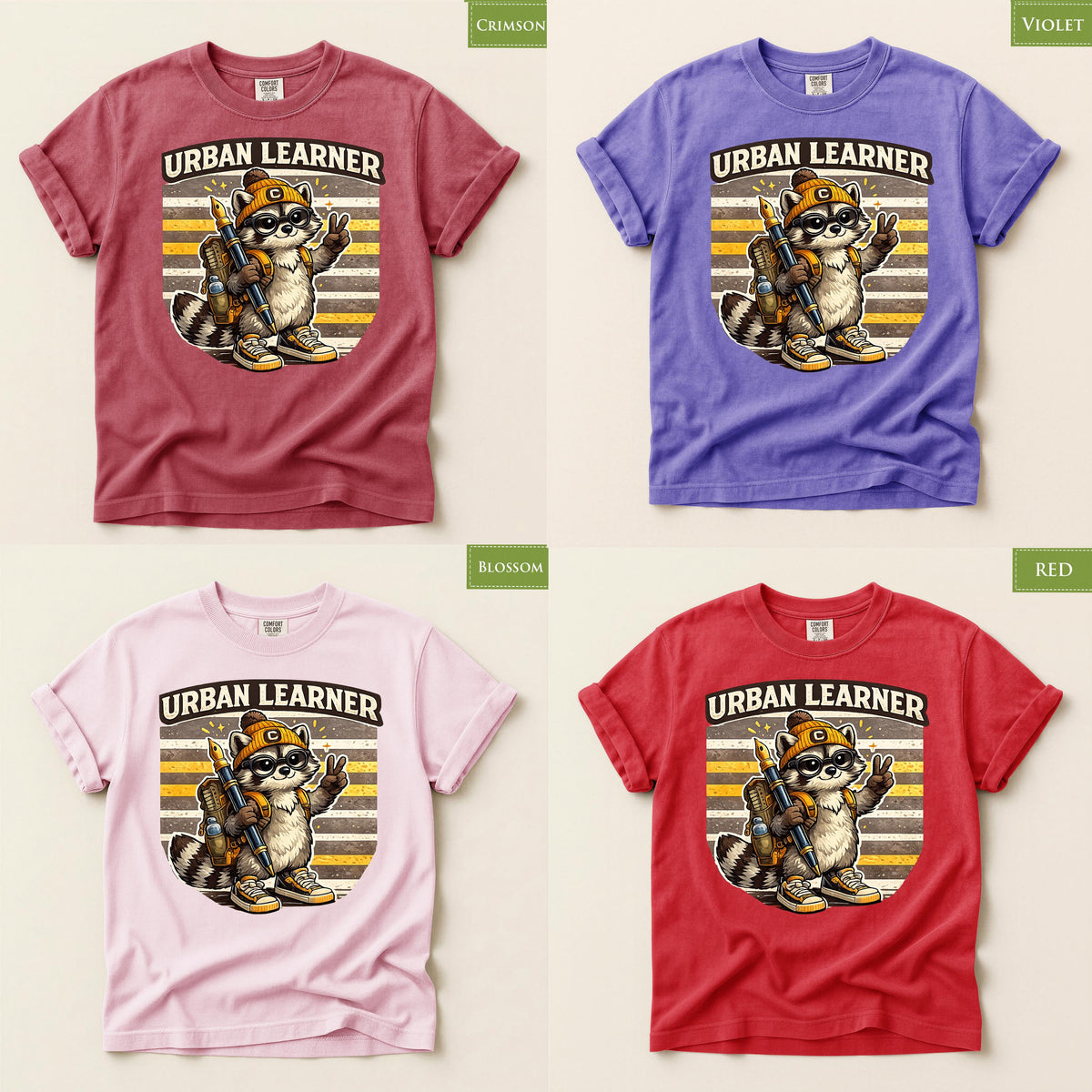 Comfort Colors® Urban Learner Raccoon Shirt, Back to School Tee, Cute Student Gift