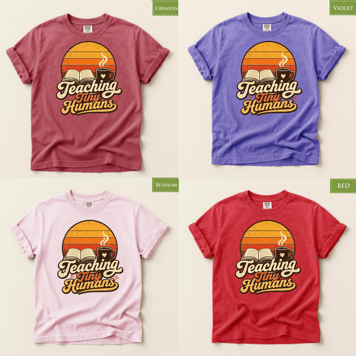 Comfort Colors® Teaching Tiny Humans Shirt, Retro Teacher Tee, Back to School Apparel