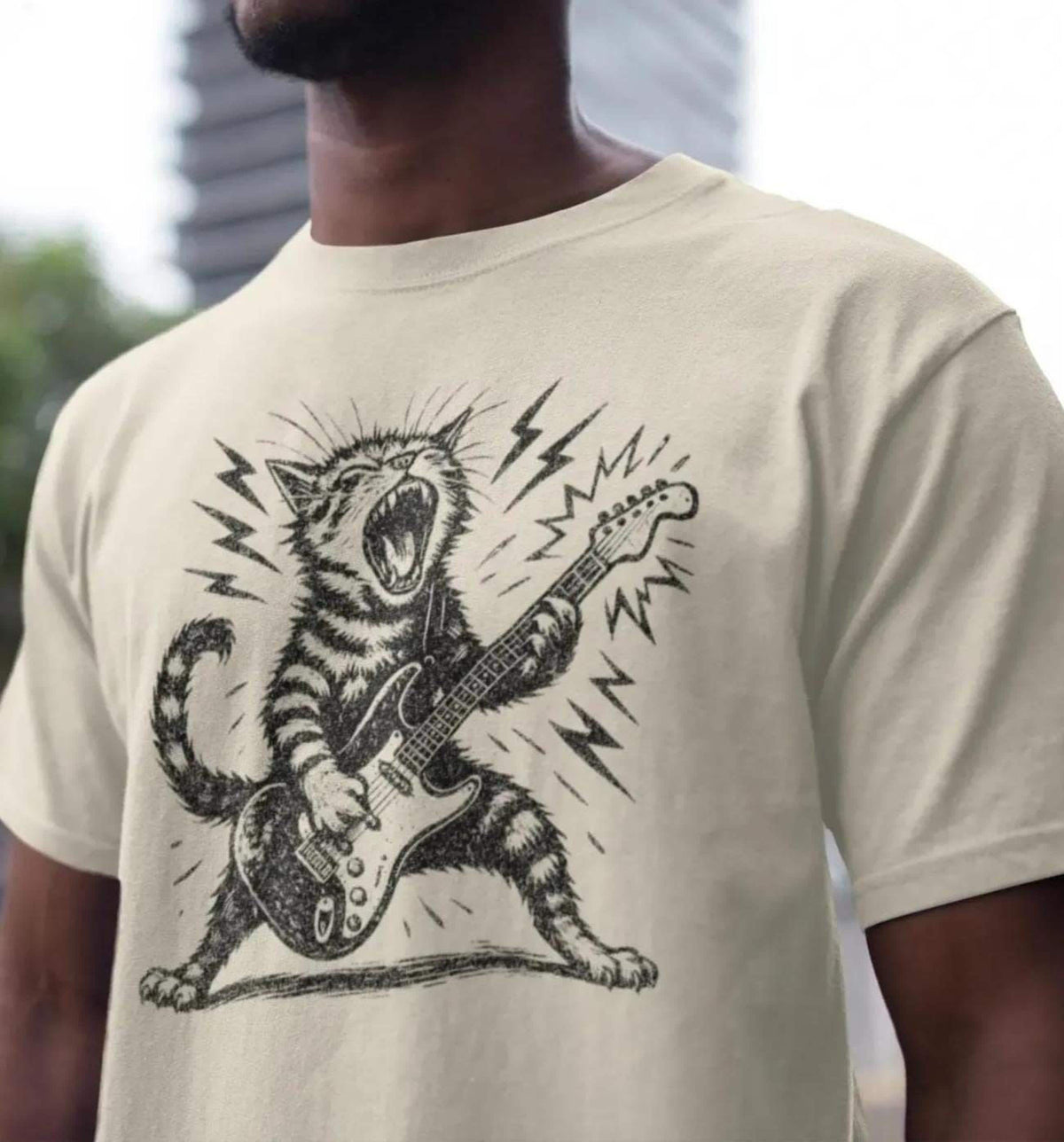 Rock and Roll Cat Guitar T-Shirt | Funny Feline Lover Tee