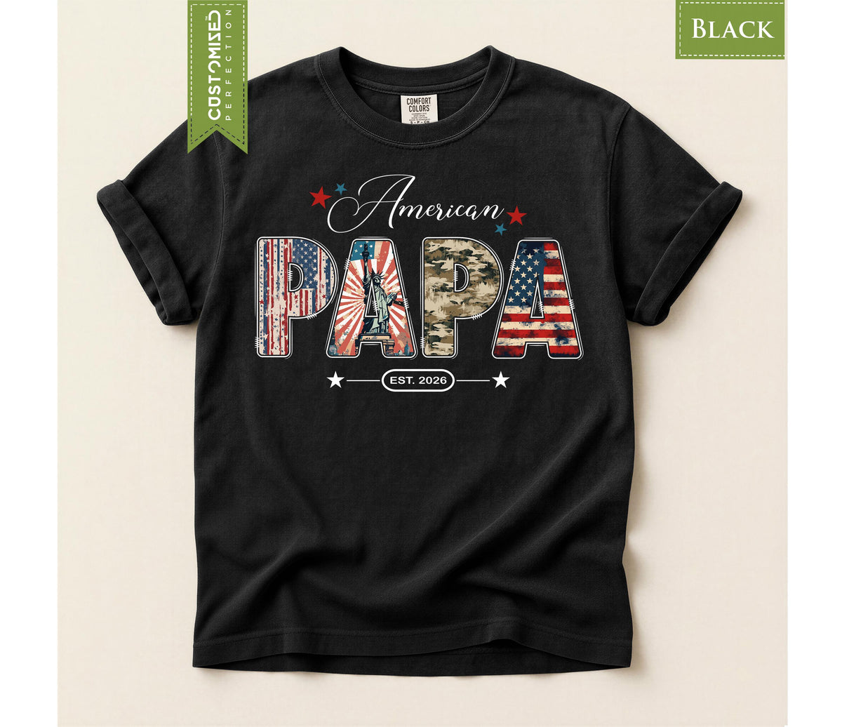 Patriotic Dad Shirt, Comfort Colors® PAPA Tee , American Flag Design