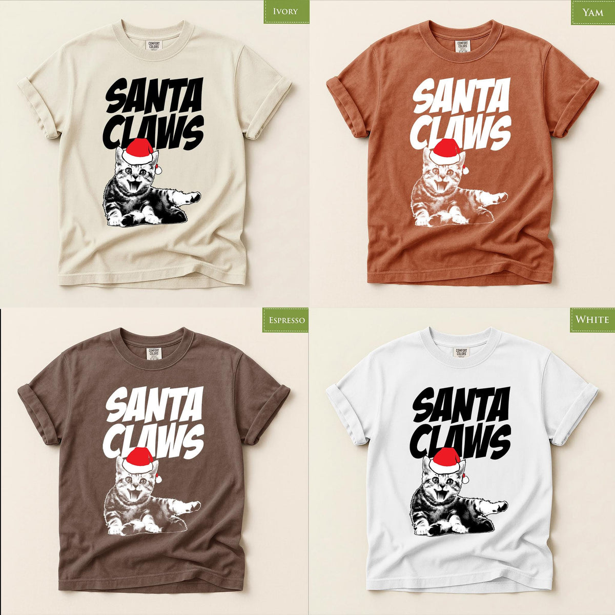 Comfort Colors® Santa Claws Shirt, Funny Cat Christmas Tee, Santa Cat Holiday Graphic, Christmas Gift