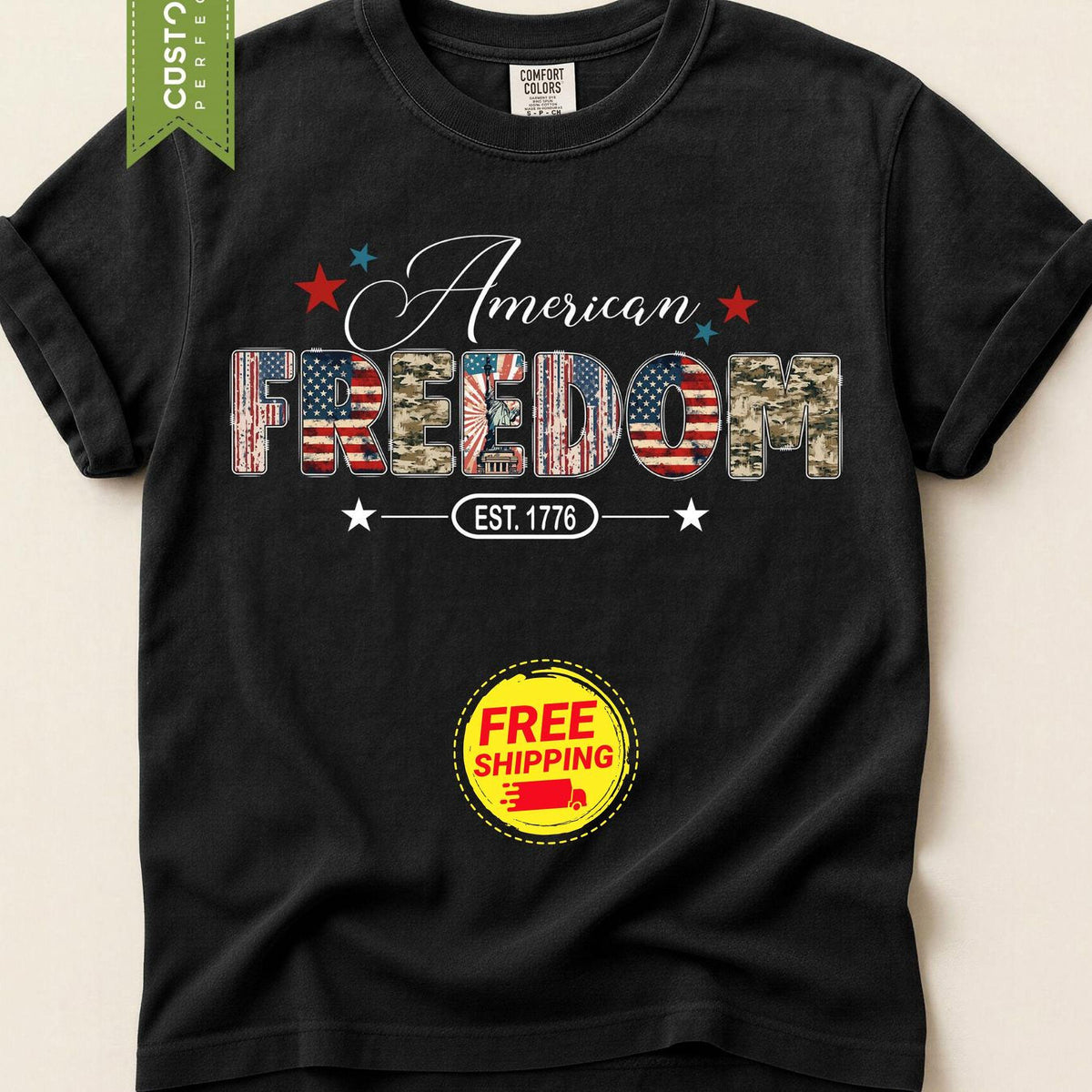 American Freedom T-Shirt, Comfort Colors® EST 1776 Patriotic USA Tee