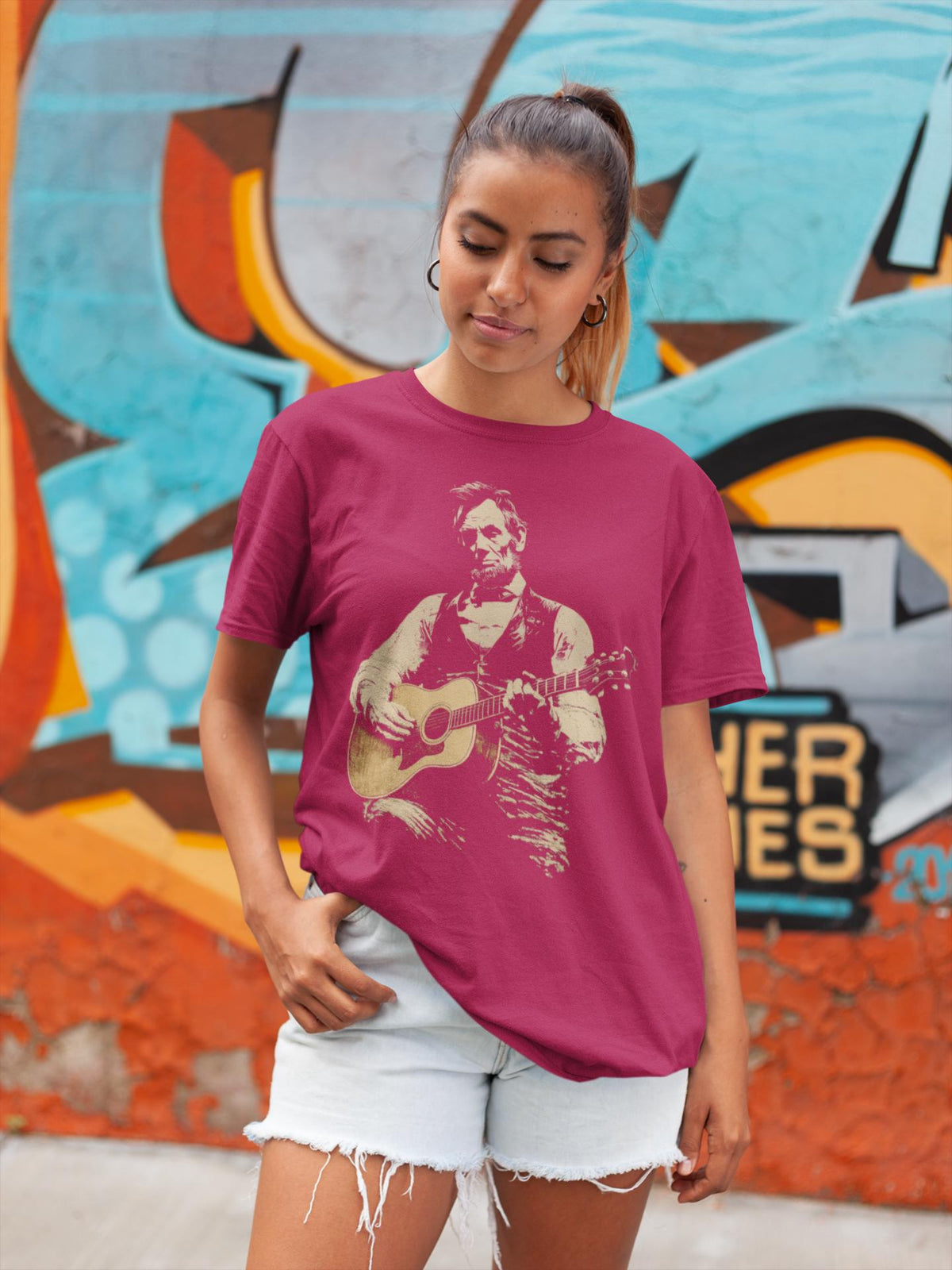 Comfort Colors® Abraham Lincoln Playing ACOUSTIC Guitar Shirt, Funny Americana Tee, Musician Gift Idea, Retro Political Humor Tshirt