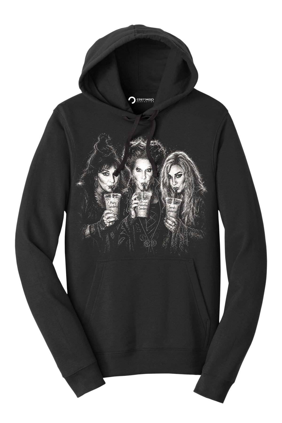 Three Witches Iced Drinks Shirt, Chalk Art Witch Trio T-Shirt, Dramatic Halloween Portrait Hoodie, Black White Witch Sweatshirt
