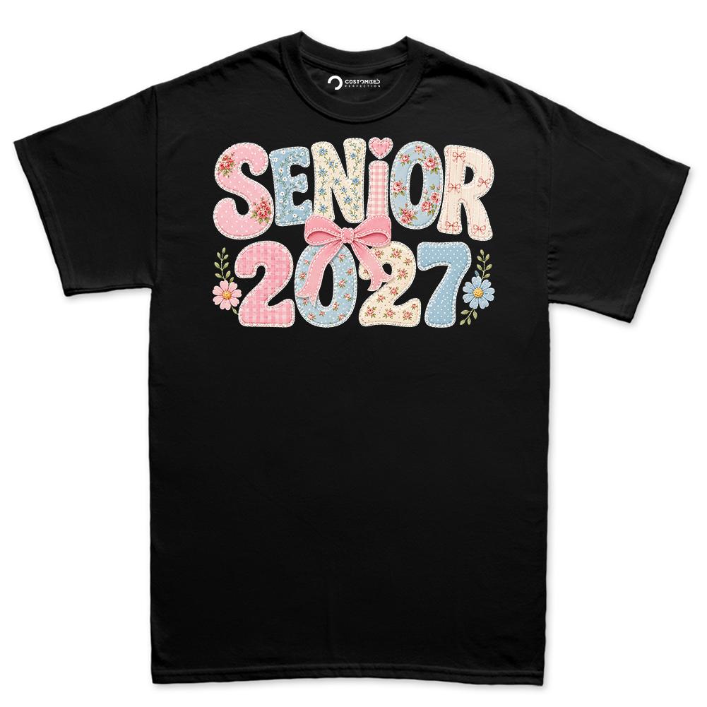 Senior 2027 Shirt | Floral Patchwork Senior T-Shirt | Cute Coquette Graduation Tee | Class Of 2027 Grad Gift For Her | Cute Senior Squad Tee