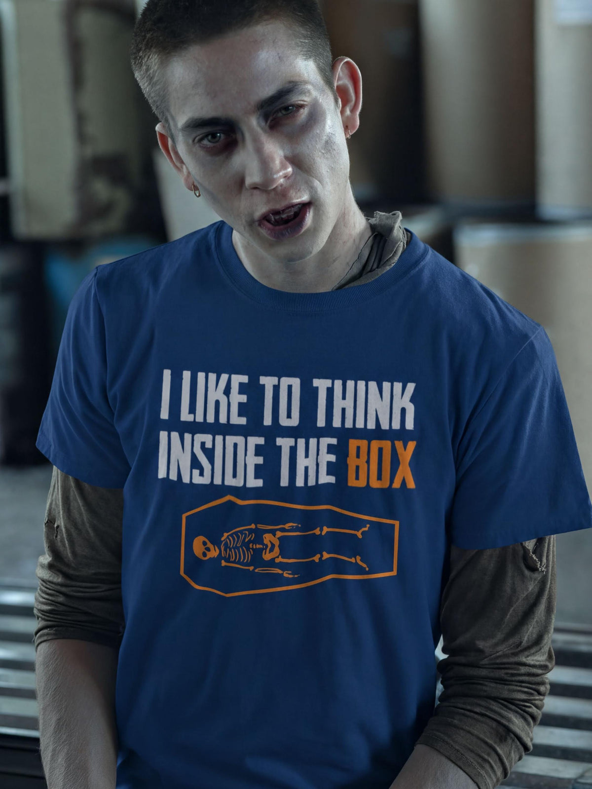 Comfort Colors® Think Inside Box Skeleton Coffin Halloween Graphic Tee, Funny Spooky Costume T-Shirt Gift
