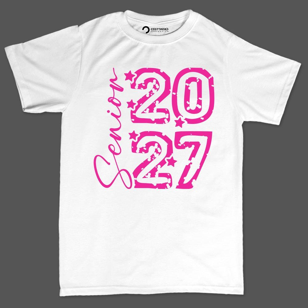 Pink Senior 2027 Shirt, Class of 2027 Girly T-Shirt, Hot Pink Distressed Grad Hoodie, Star Senior Sweatshirt