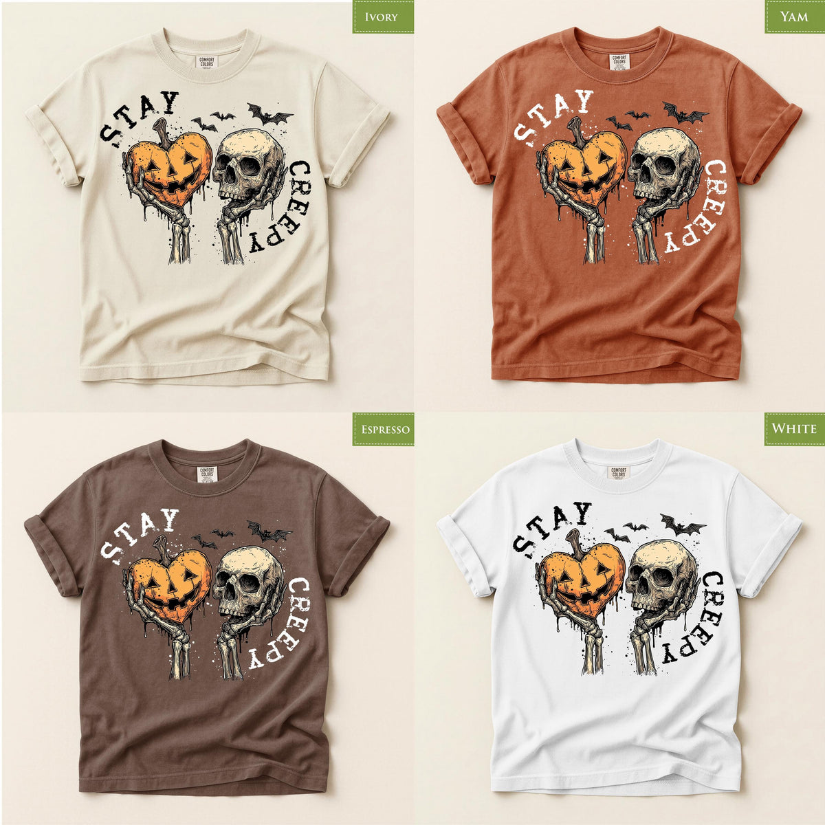 Comfort Colors® Halloween Skeleton Stay Creepy Pumpkin Graphic Tee, Spooky Season Shirt