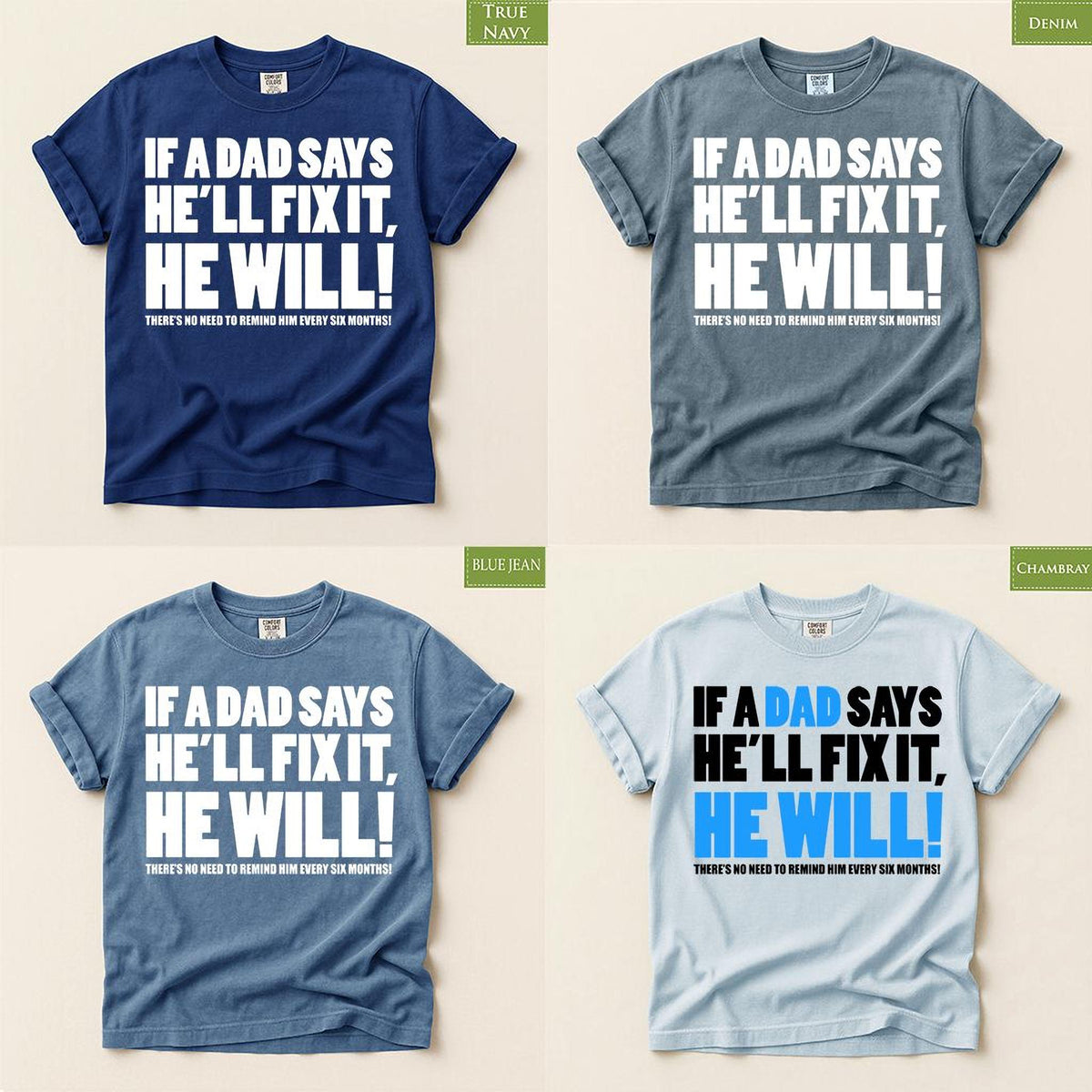 Funny Fathers Shirt, Comfort Colors® Dad Tee, Lazy Husband Sarcastic Joke Design