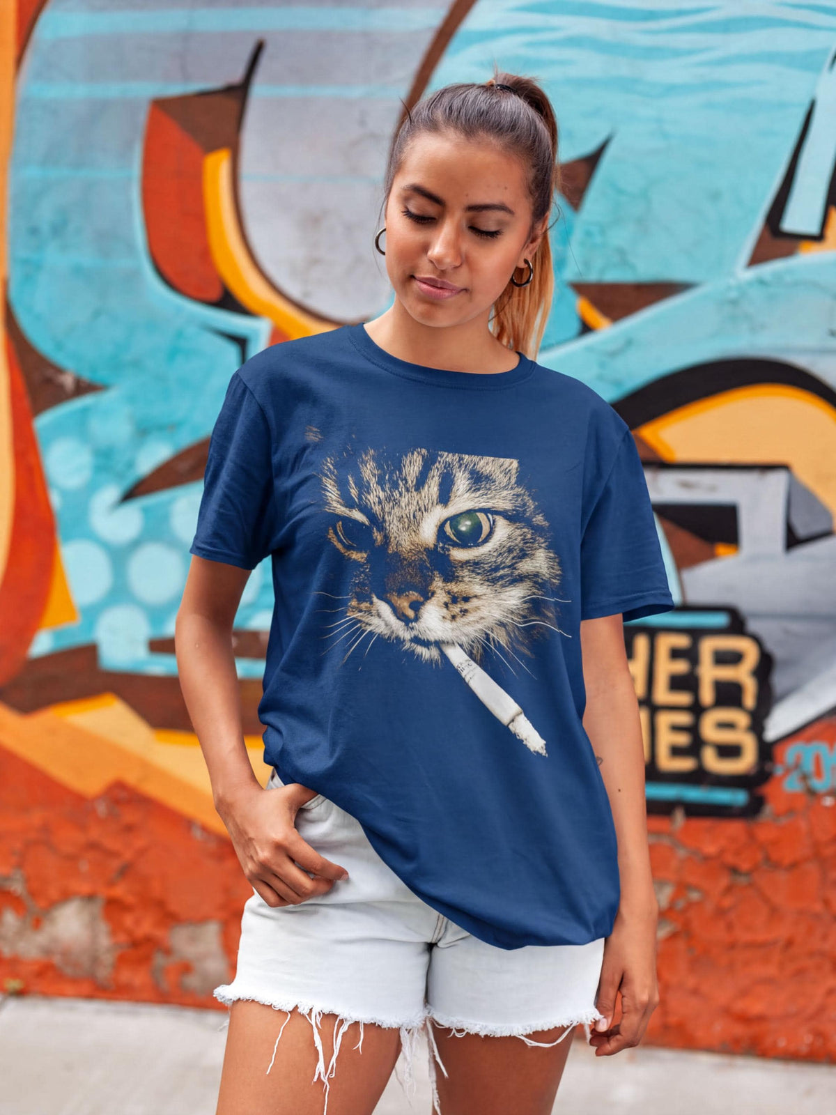 Comfort Colors® Cat Smoking Cigarette Shirt, Funny Feline Design Tee, Cat Lover Top