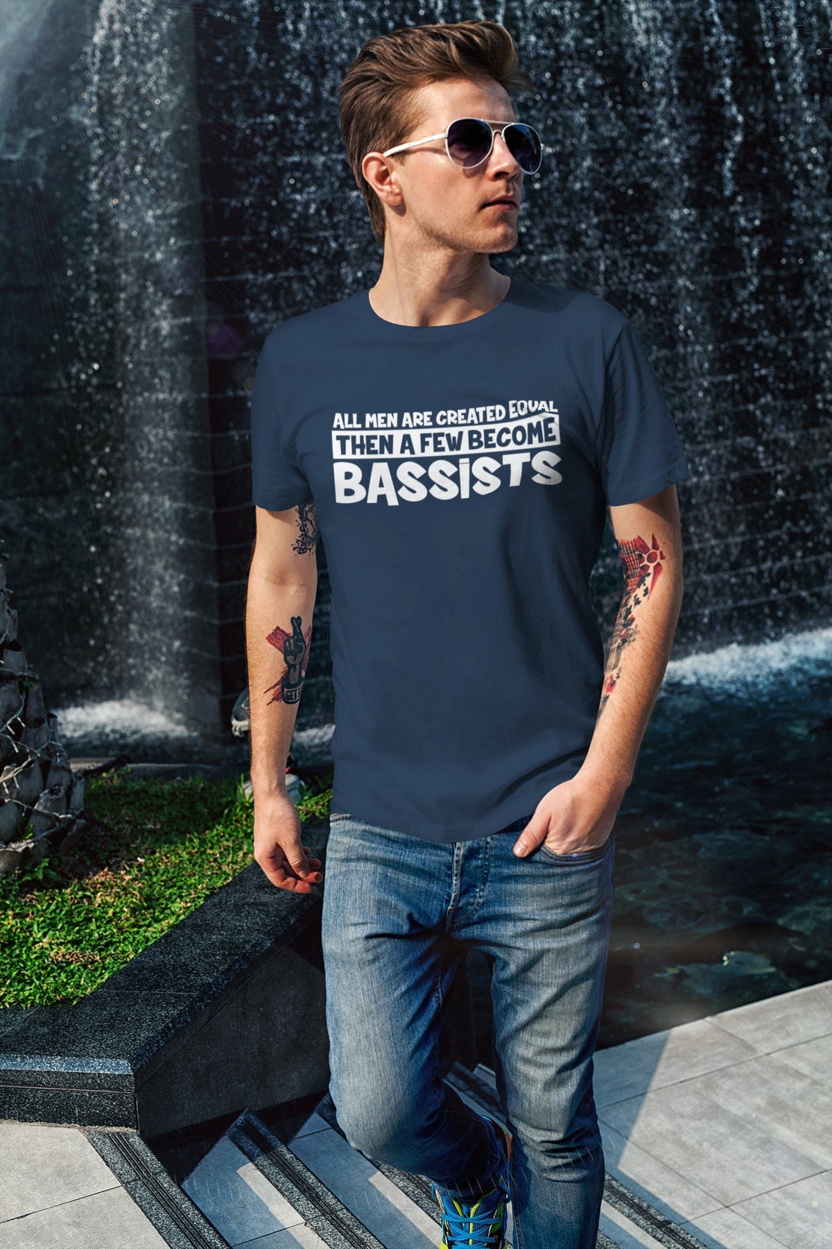 All Men Created Equal Then Bassist Bass Player Funny Musician T shirt