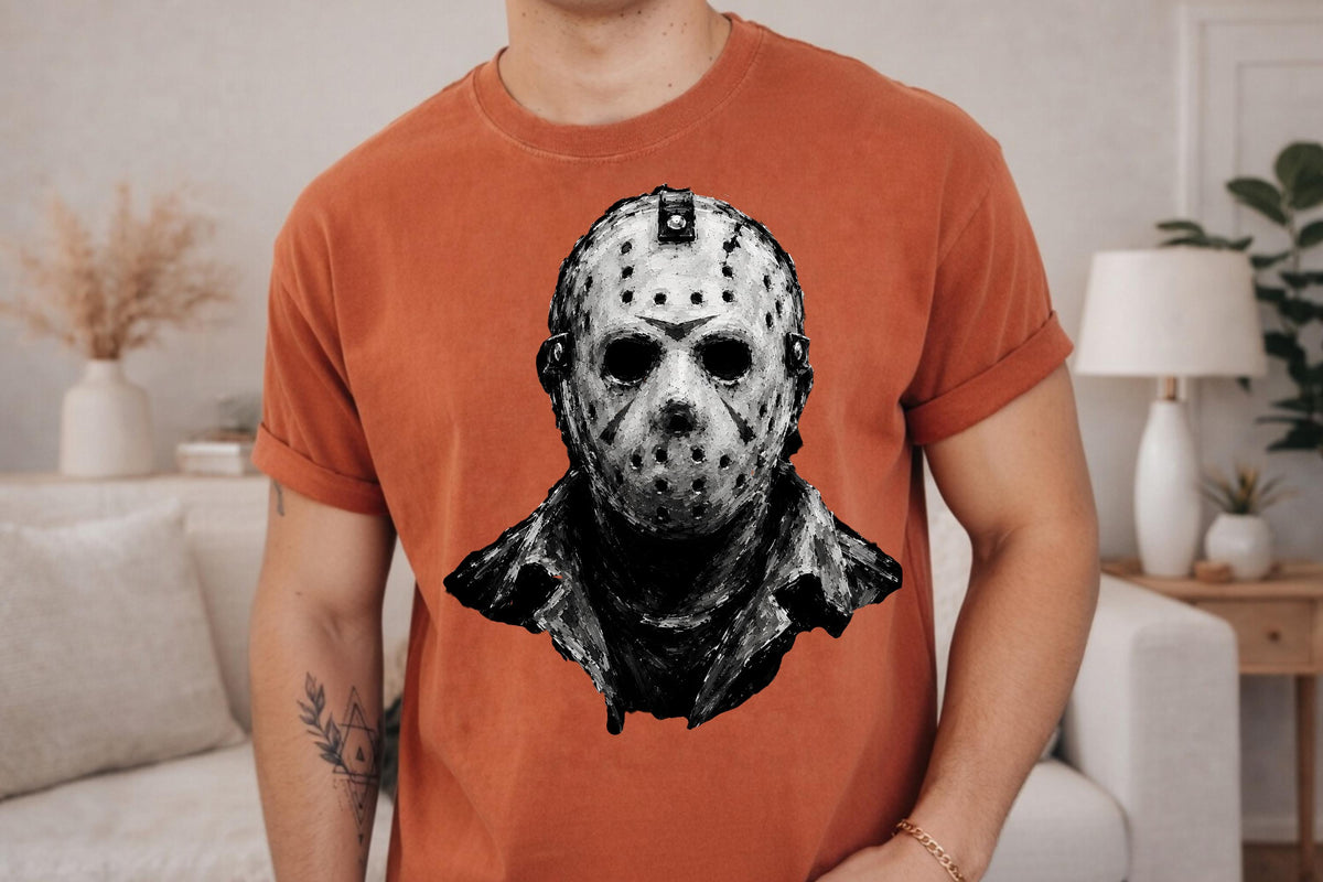 Comfort Colors® Hockey Mask Slasher Horror Graphic Tee, Scary Halloween Killer Costume T-Shirt Gift