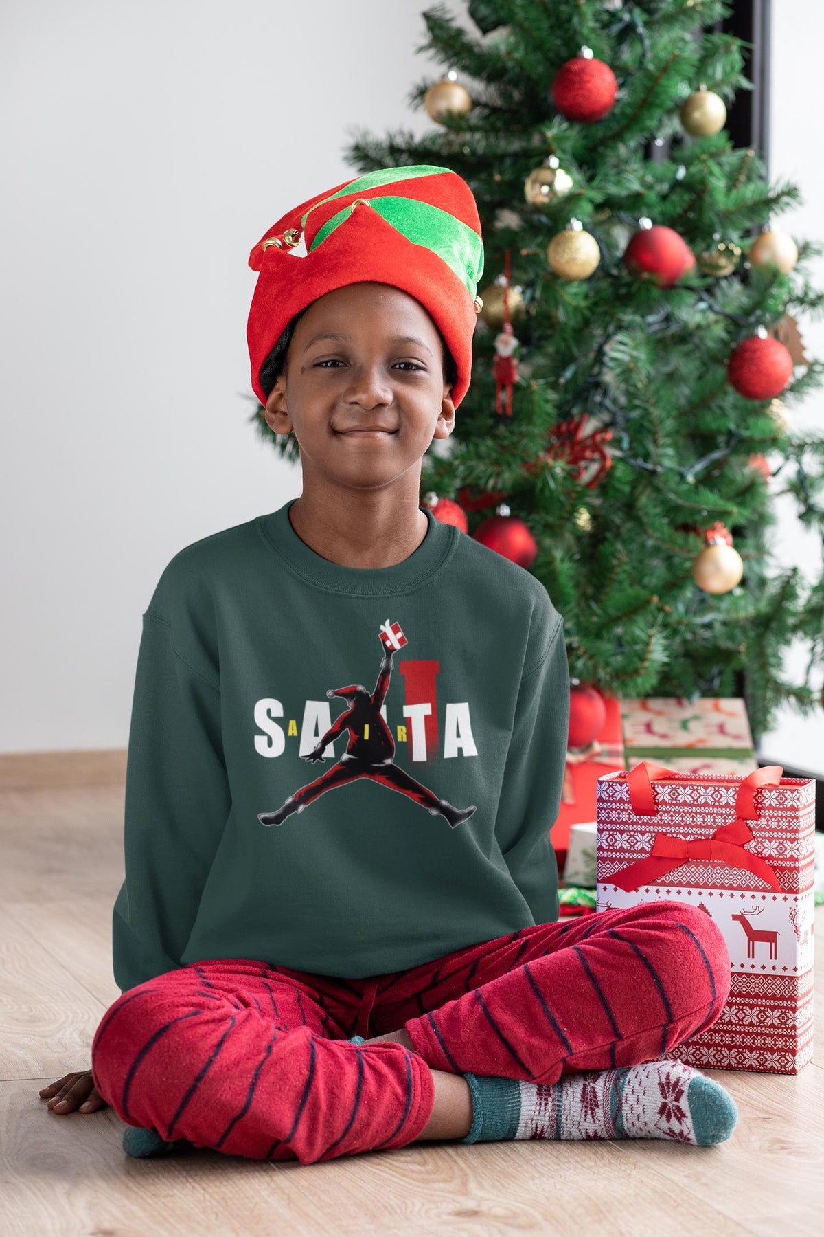 Air Santa Christmas Sweatshirt, Black Santa Sweater, Basketball Christmas Shirt, Black Santa Shirt, Matching Christmas Shirt for Families